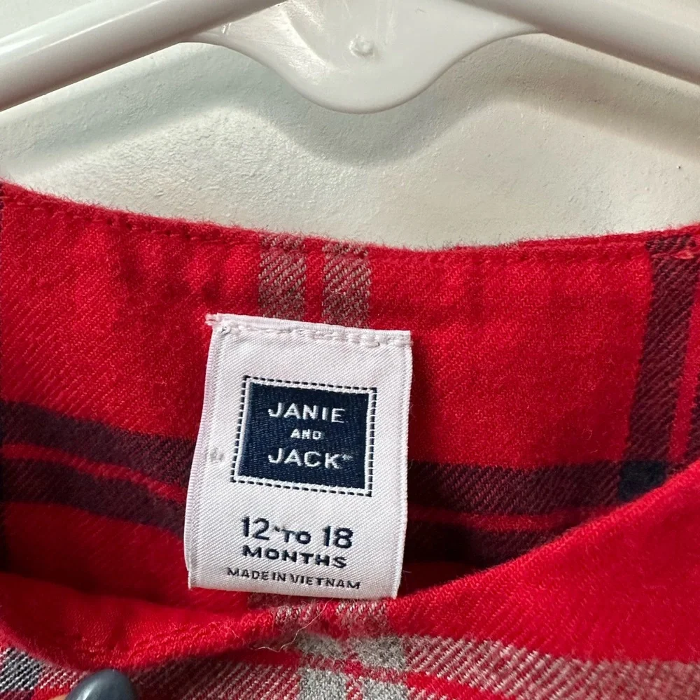 Janie & Jack Red Plaid Tartan One Piece Romper Shortalls (Size 12-18 Months)